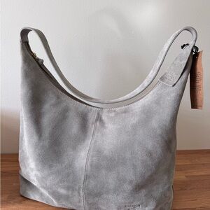 Margot New York Grey Suede Leather Gabi Hobo Tote Bag Gray